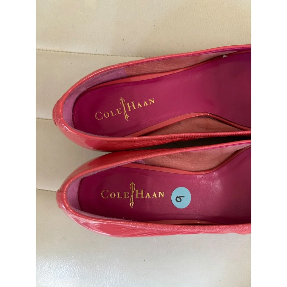 Cole Haan Nike Air Pink Patent Leather Peep Toe Wedge Pumps Womens 9